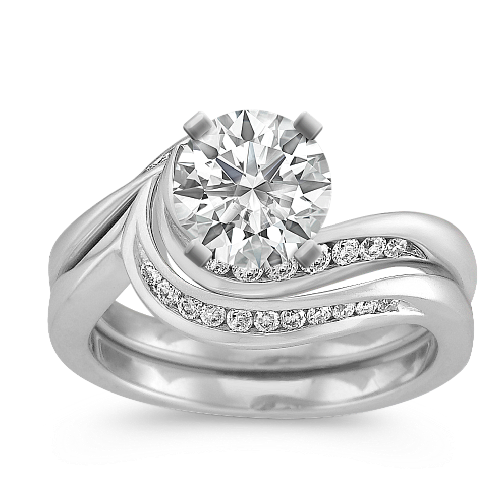Diamond Swirl Wedding Set in Platinum with Channel-Setting