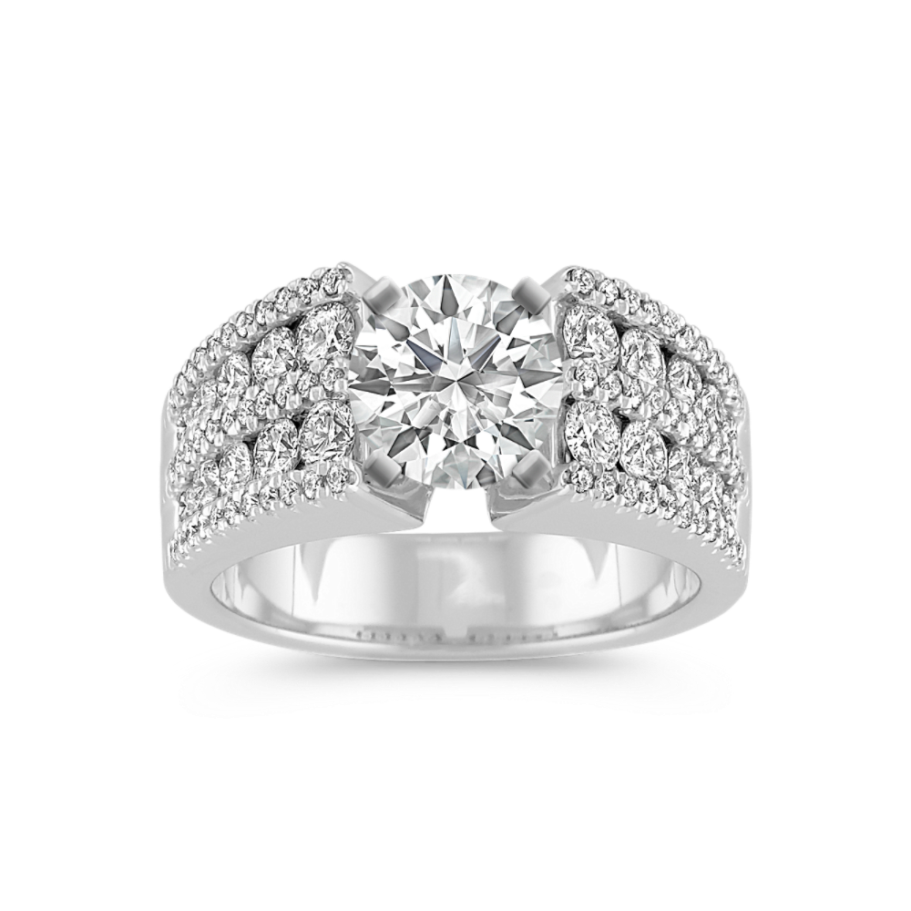 Round Natural Diamond Engagement Ring with Pave and Channel-Setting