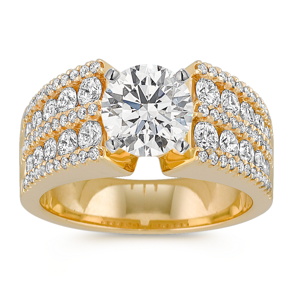 Cathedral Diamond Engagement Ring with Channel and Pave-Setting