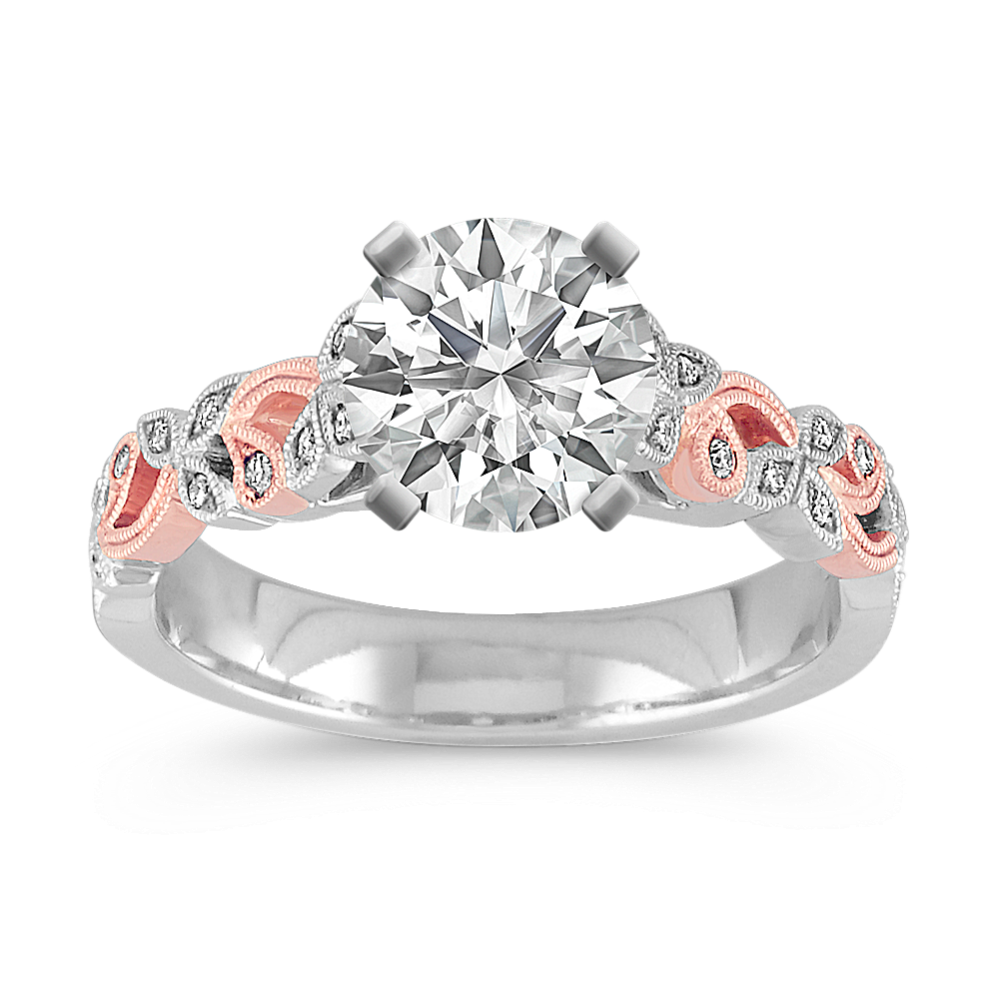 Vintage Cathedral Engagement Ring in White and Rose Gold