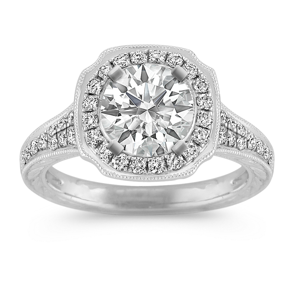 Halo Vintage Diamond Engagement Ring in Platinum with Pave-Setting