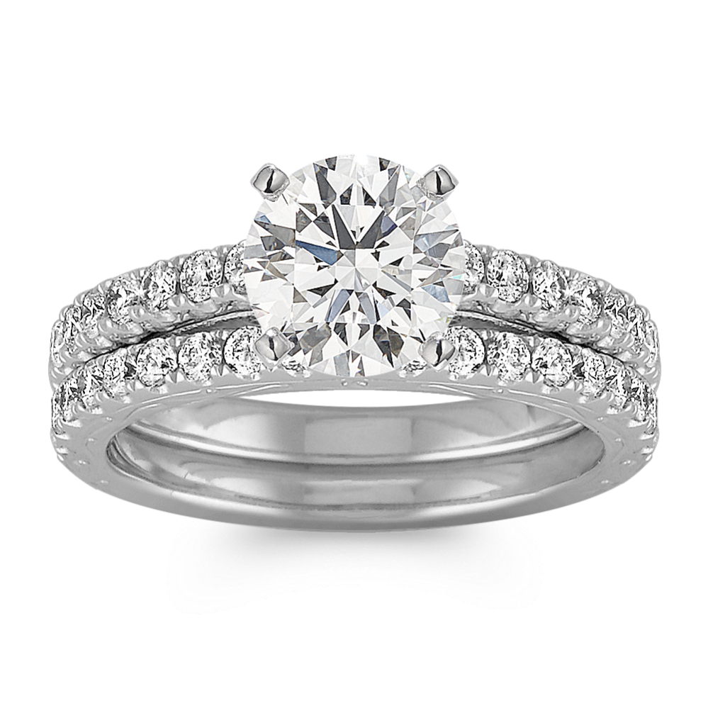 Vintage Diamond Wedding Set with Pave Setting