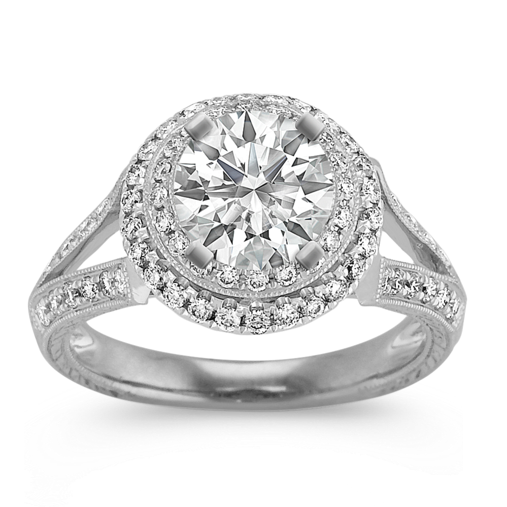 Halo Vintage Diamond Engagement Ring in Platinum