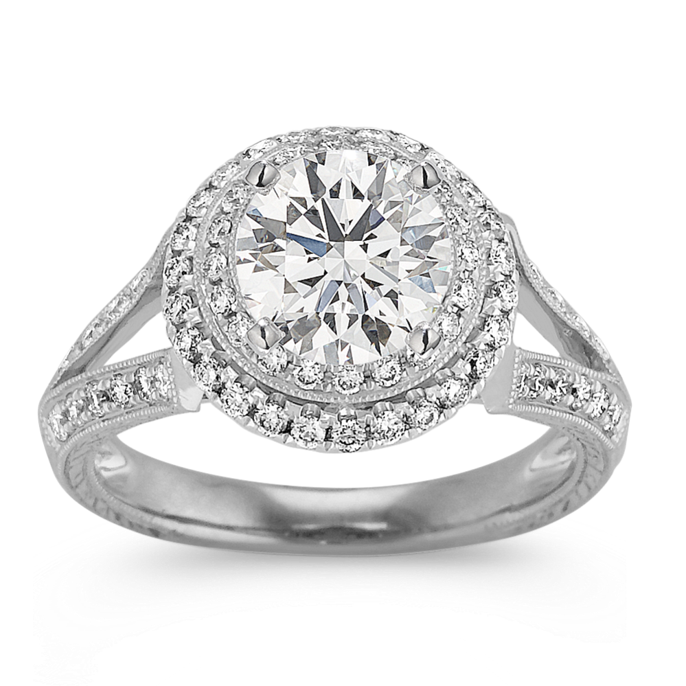 Halo Vintage Diamond Engagement Ring in Platinum