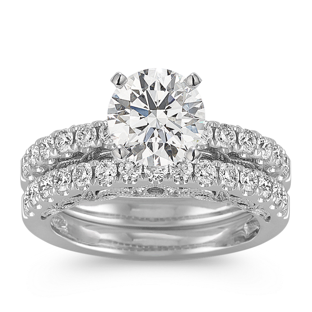 Vintage Diamond Wedding Set with Pave Setting