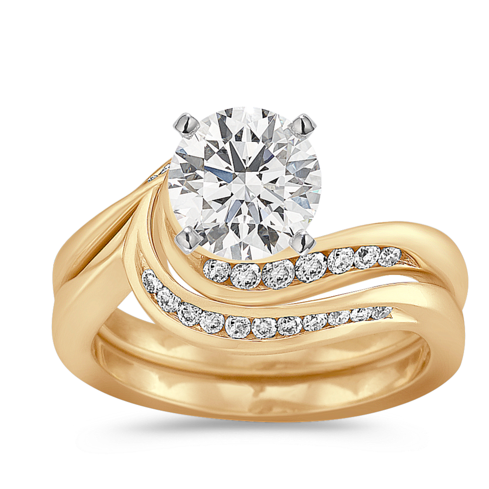 Swirl Diamond Wedding Set with Channel-Setting