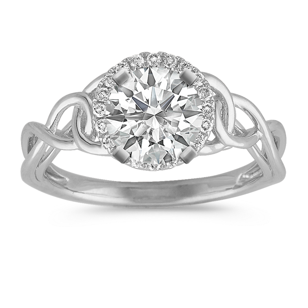 Halo Round Diamond Ring with Pave Setting