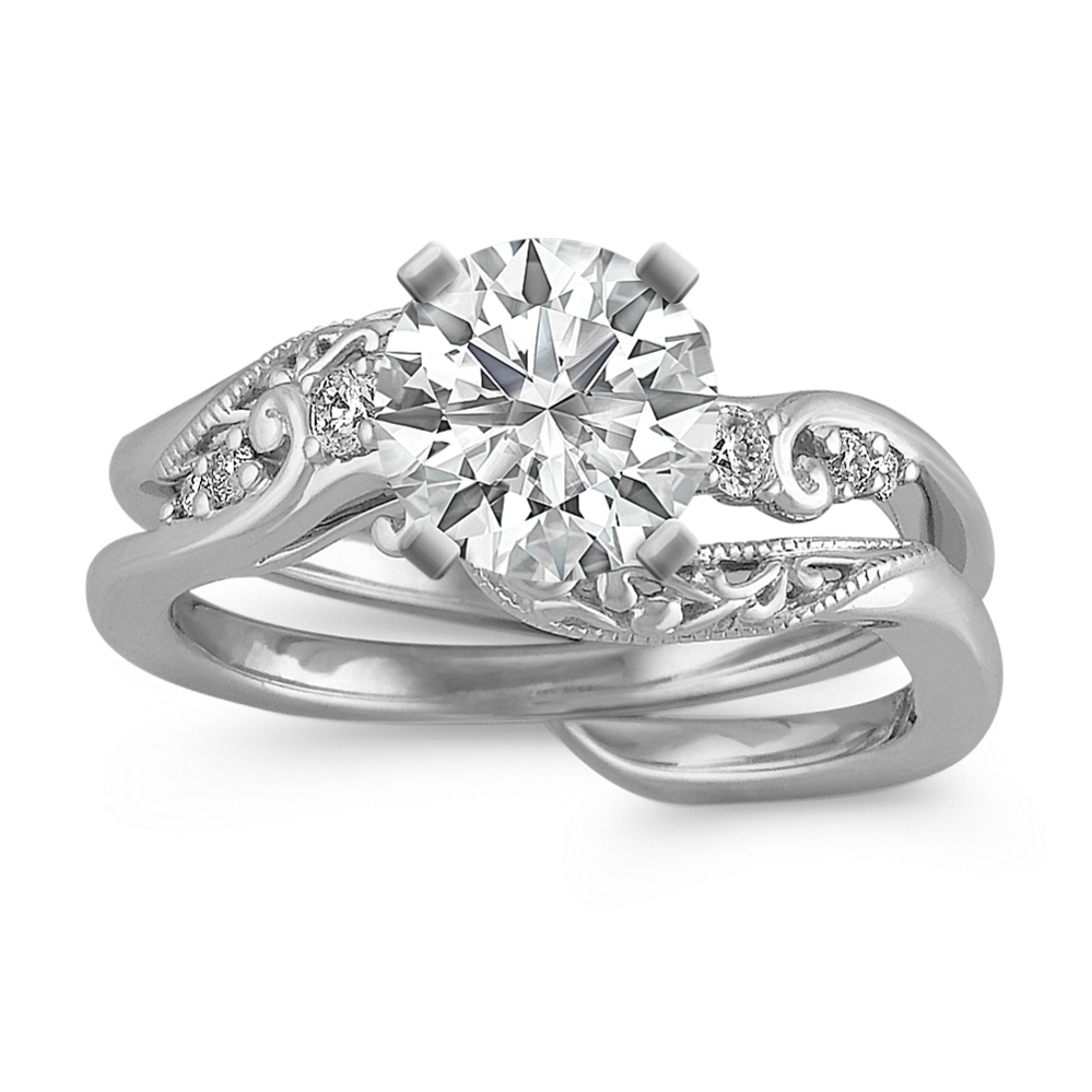 Round Diamond Vintage Wedding Set in Platinum