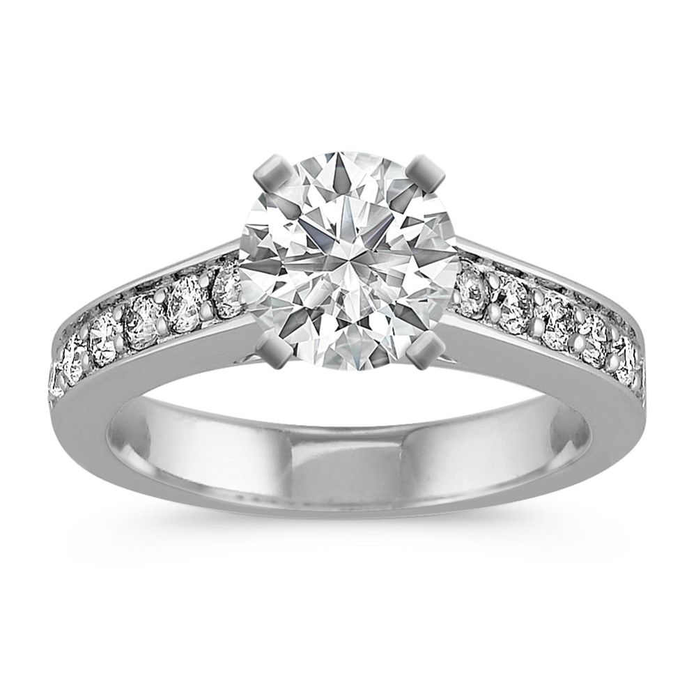 Platinum Cathedral Diamond Engagement Ring with Pave Setting