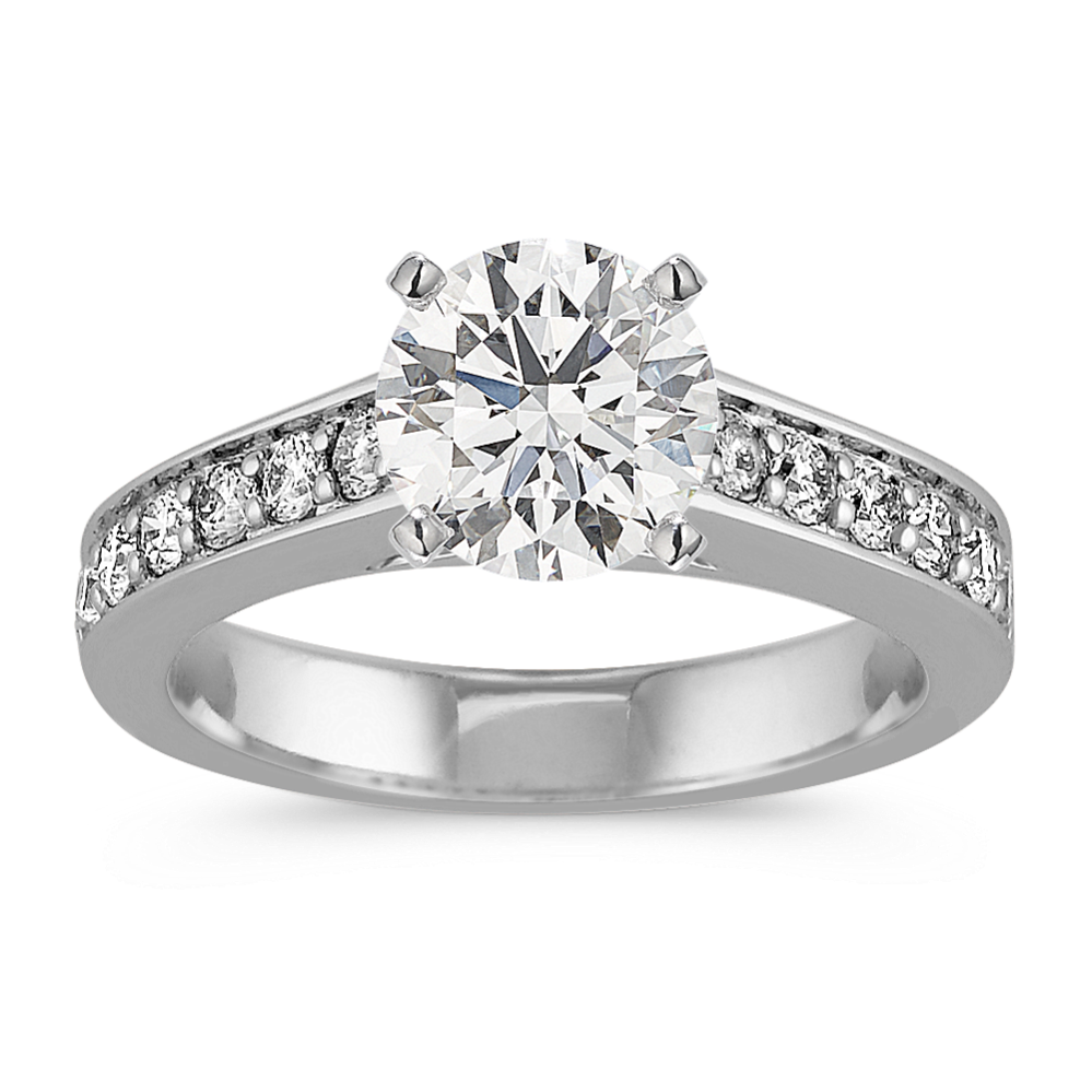 Platinum Cathedral Diamond Engagement Ring with Pave Setting