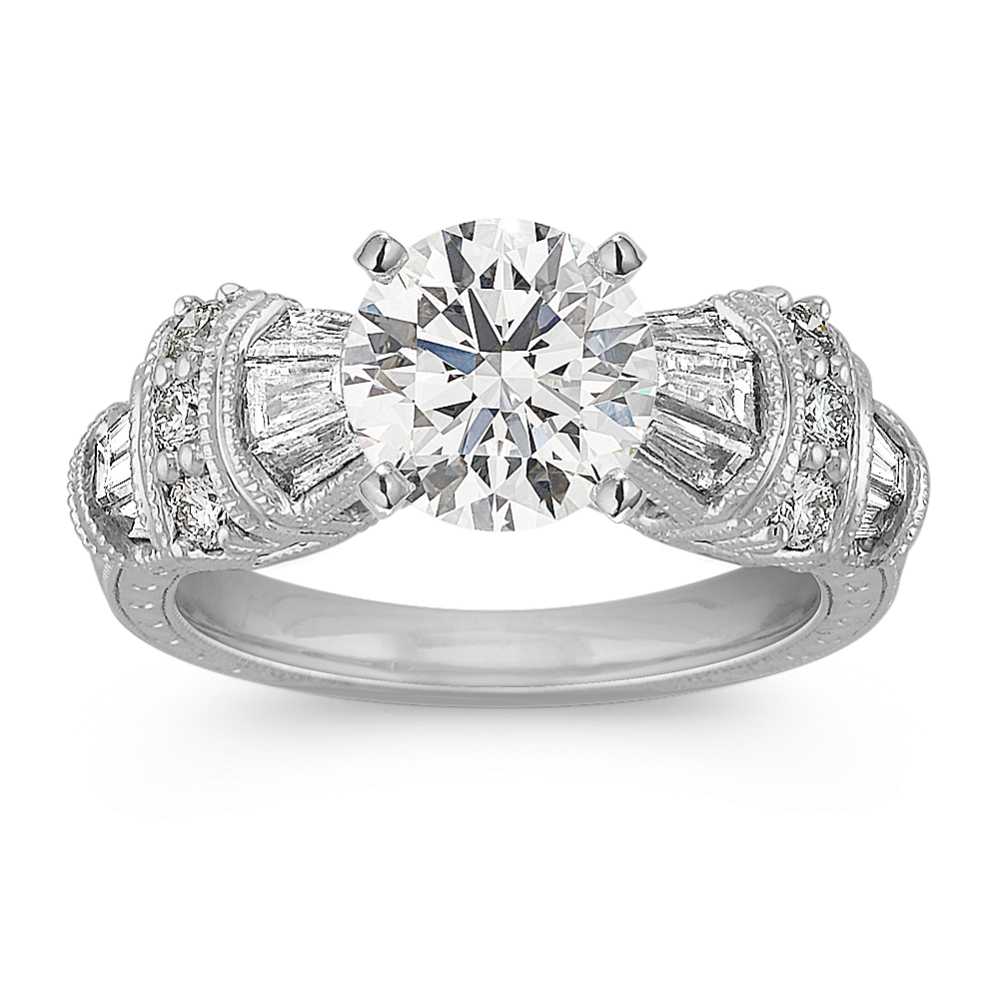 Vintage Baguette and Round Diamond Engagement Ring in Platinum