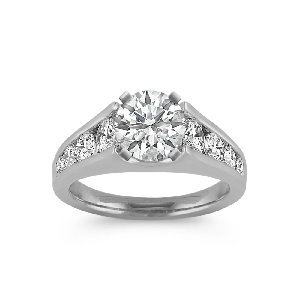 Natural Diamond Cathedral Engagement Ring with Channel-Setting