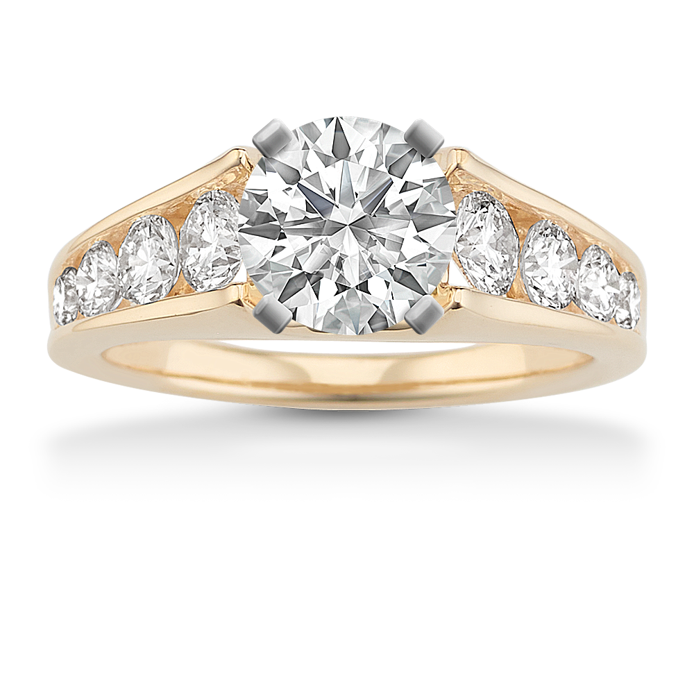 Round Diamond Cathedral Engagement Ring with Channel-Setting
