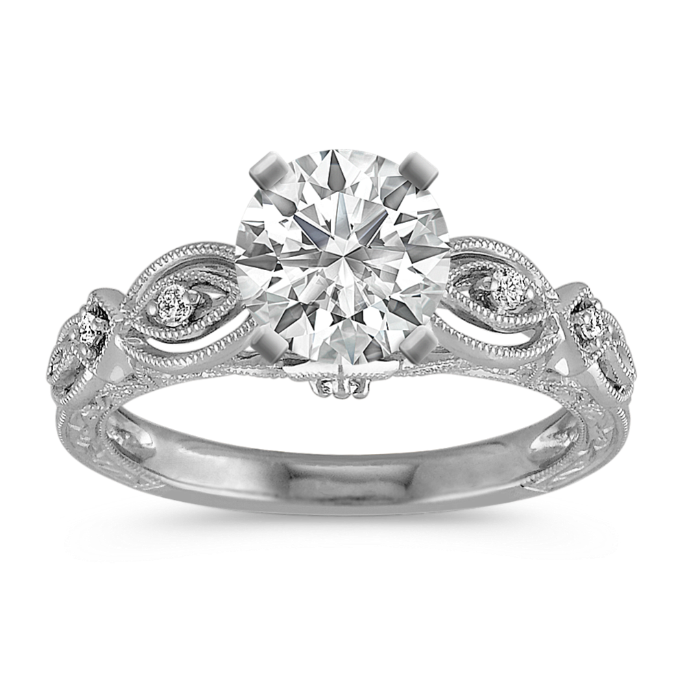 Vintage Platinum Diamond Engraved Engagement Ring