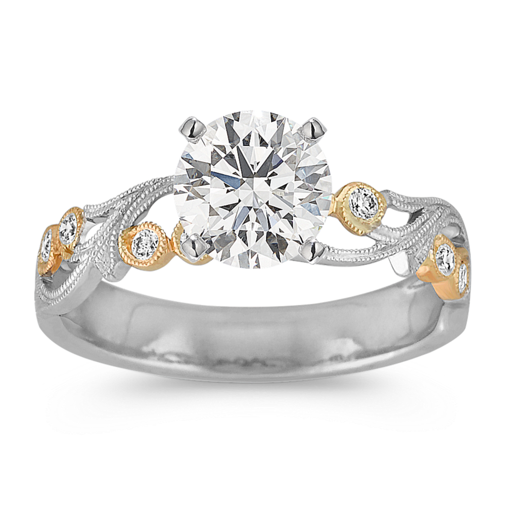 Vintage Pave Diamond Engagement Ring in Two-Tone Gold