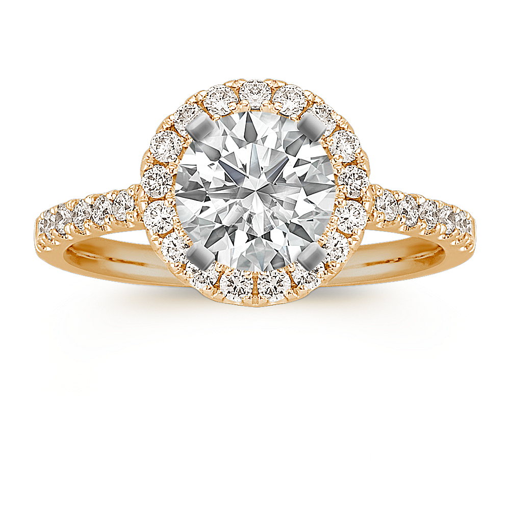 Round Diamond Halo Engagement Ring in 14k Yellow Gold