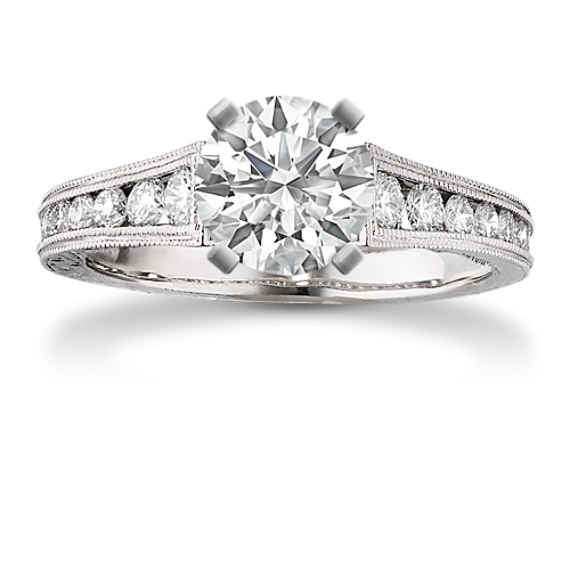 Vintage Cathedral Diamond Engagement Ring in 14k White Gold