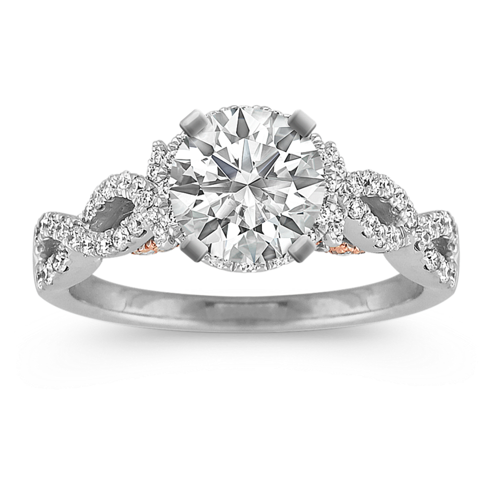 Infinity Halo Diamond Engagement Ring in White and Rose Gold