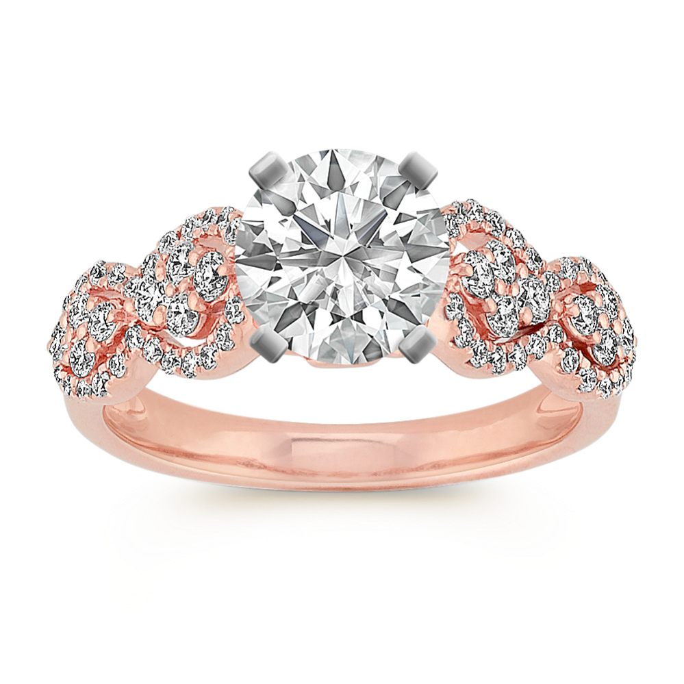Round Diamond Pave-Set Engagement Ring in 14k Rose Gold
