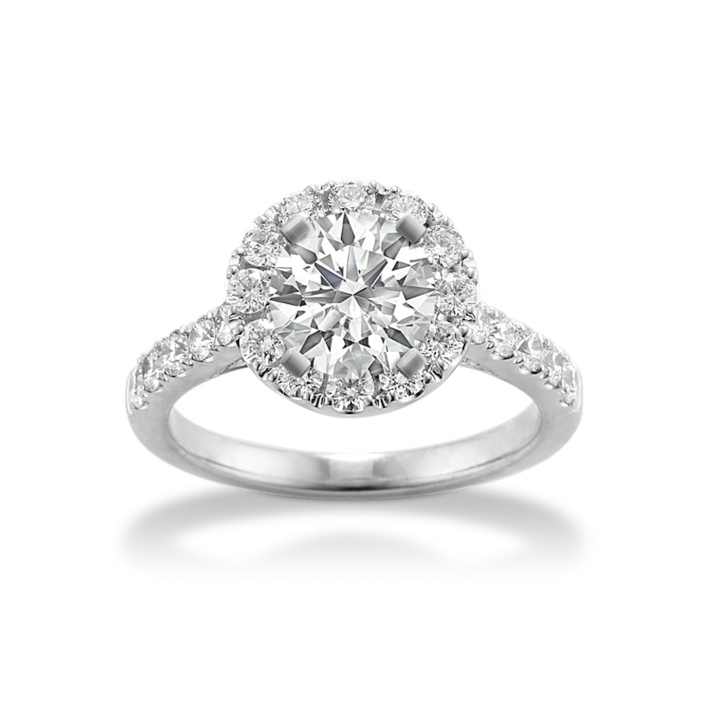Round Natural Diamond Halo Engagement Ring in Platinum