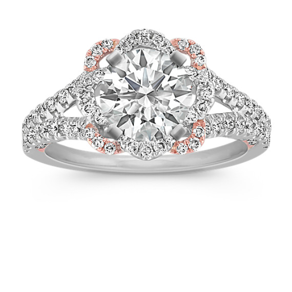 Petal Halo Diamond Engagement Ring in 14k Two Tone Gold