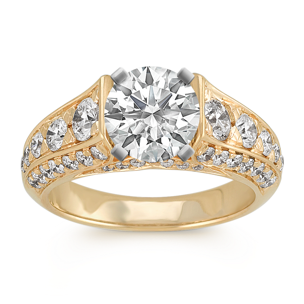 Round Diamond Classic Cathedral Engagement Ring in 14k Yellow Gold