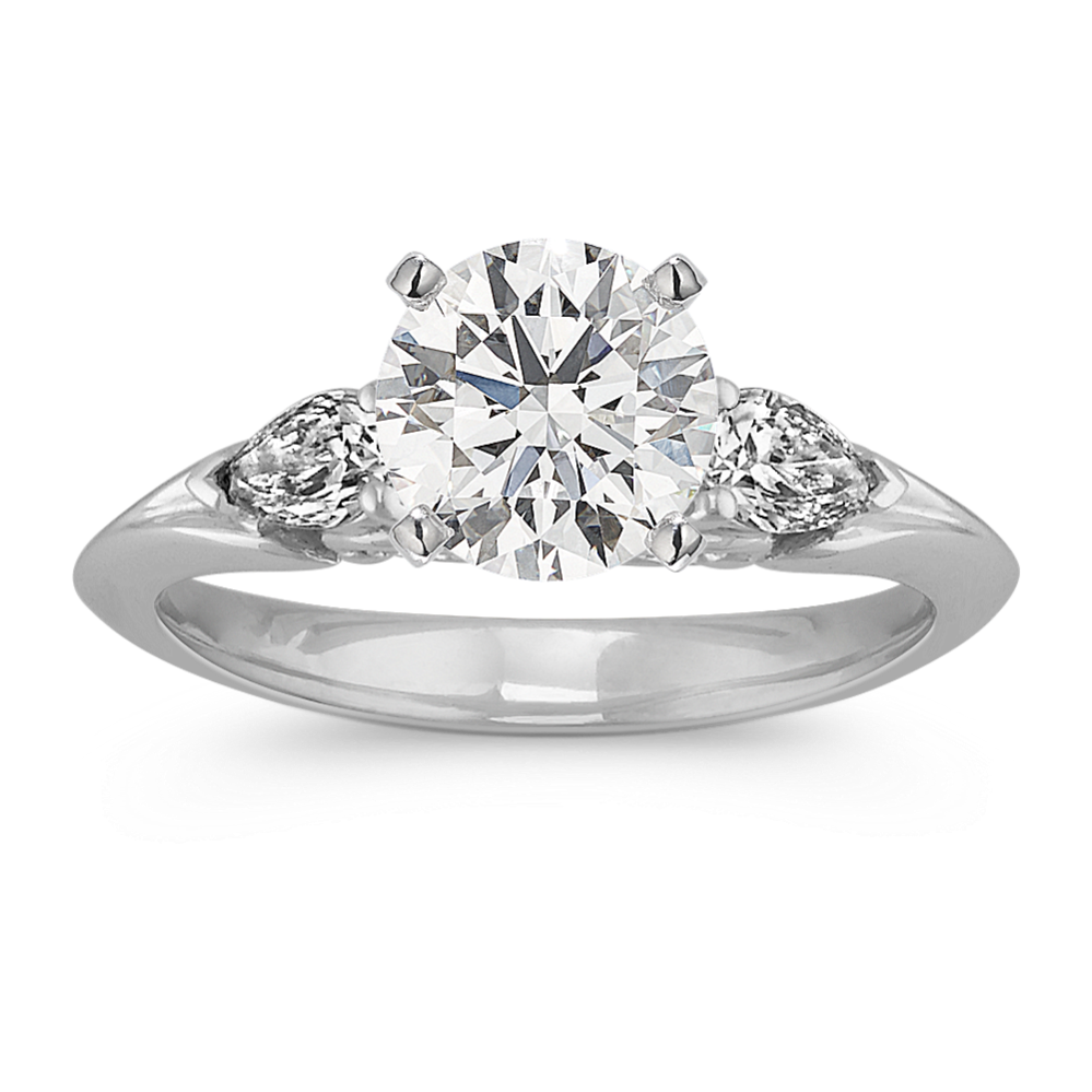 Pear-Shaped Diamond Three-Stone Engagement Ring in 14k White Gold