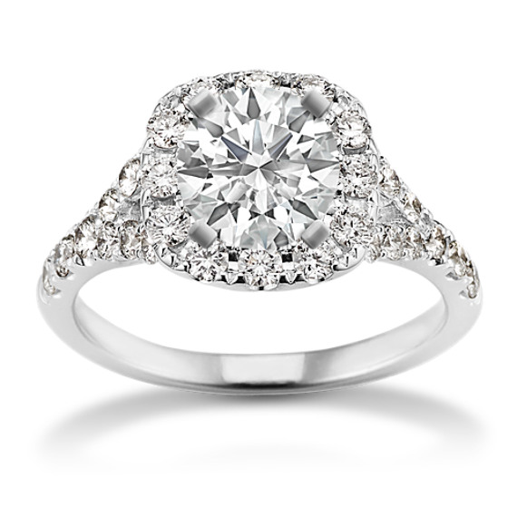 Round Diamond Halo Split Shank Engagement Ring