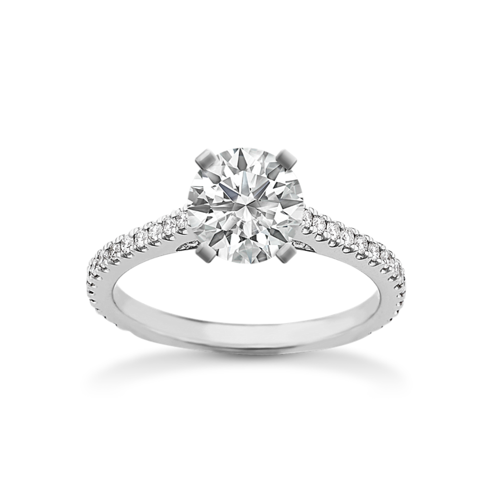 Reina Pave-Set Round Natural Diamond Engagement Ring in 14k White Gold