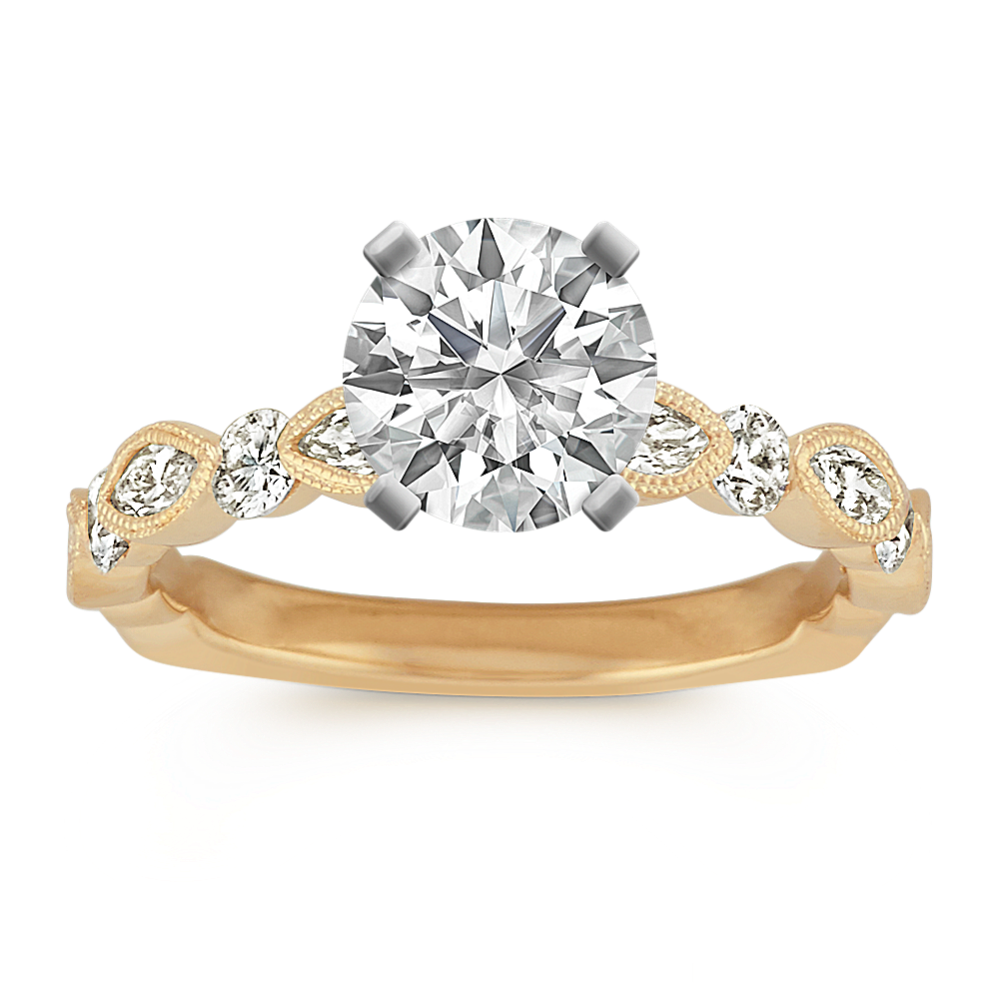 Marquise and Round Diamond Vintage Engagement Ring in 14k Yellow Gold