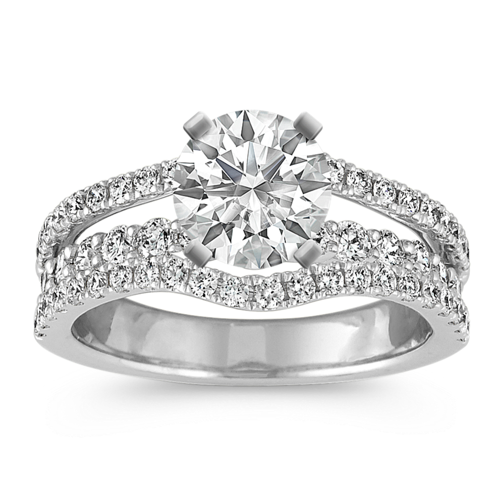 Triple Band Pave-Set Round Diamond Engagement Ring