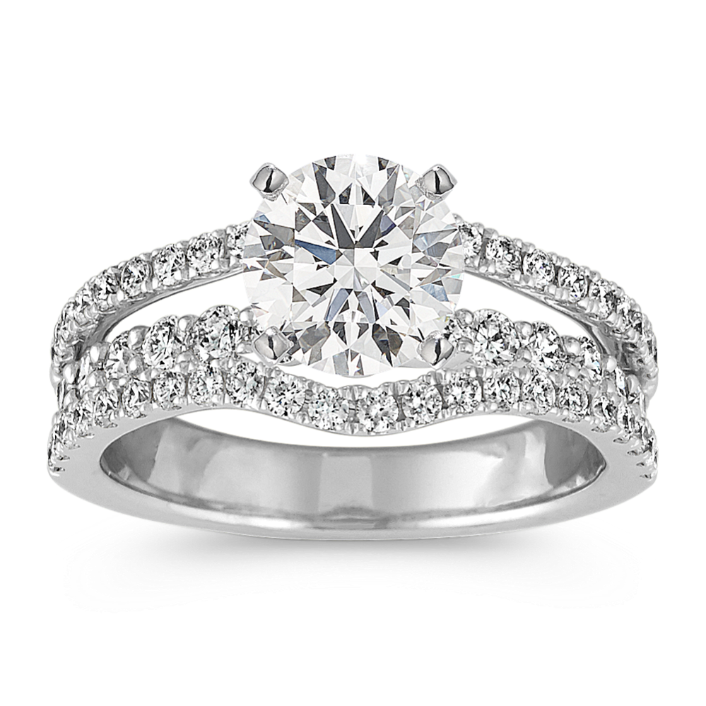 Triple Band Pave-Set Round Diamond Engagement Ring