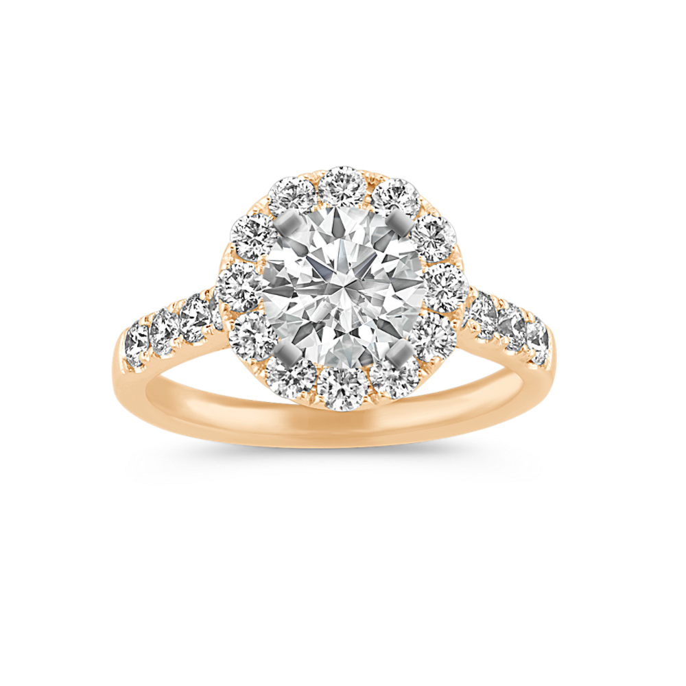 Brava Natural Diamond Halo Engagement Ring in 14k Yellow Gold