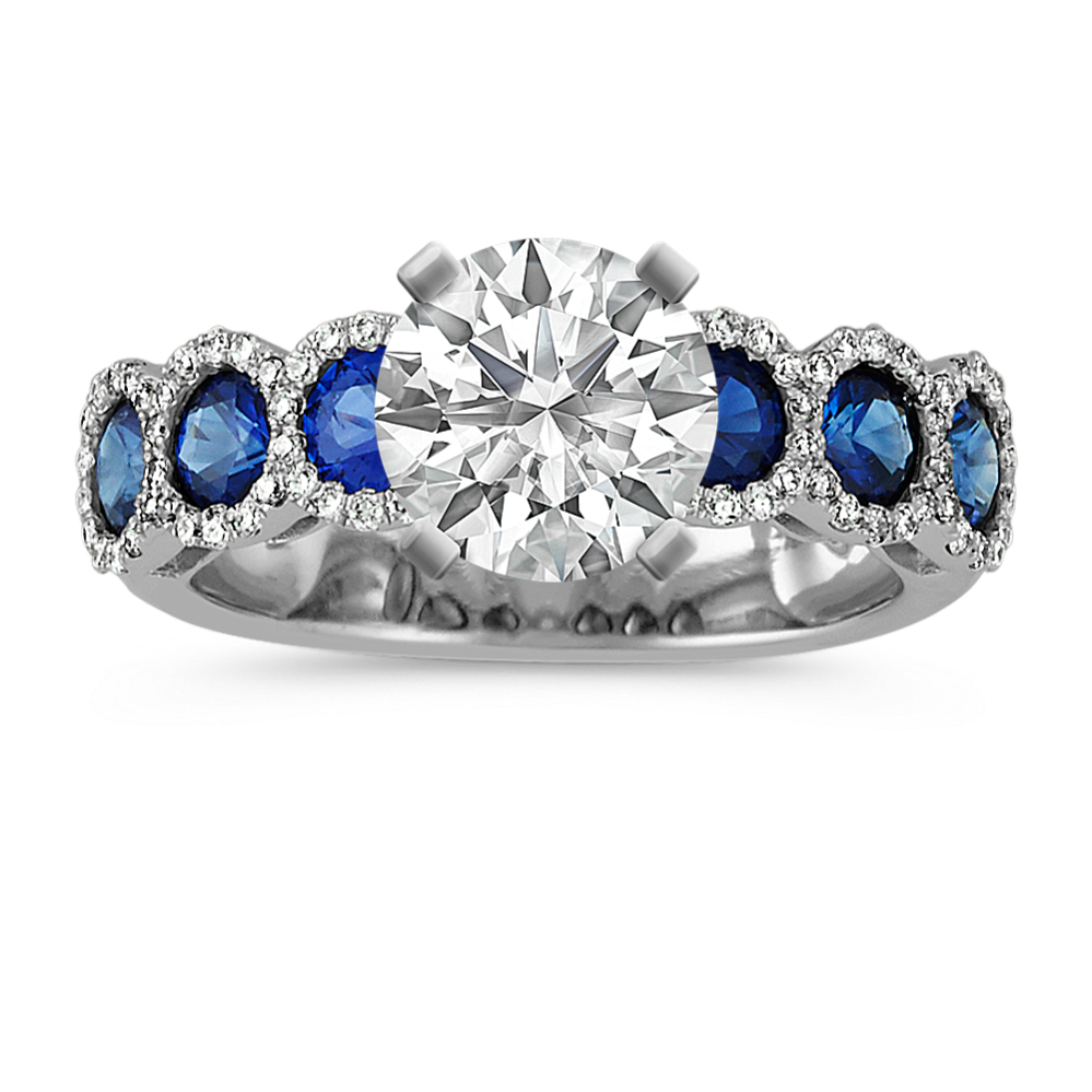 Round Traditional Sapphire and Diamond Engagement Ring