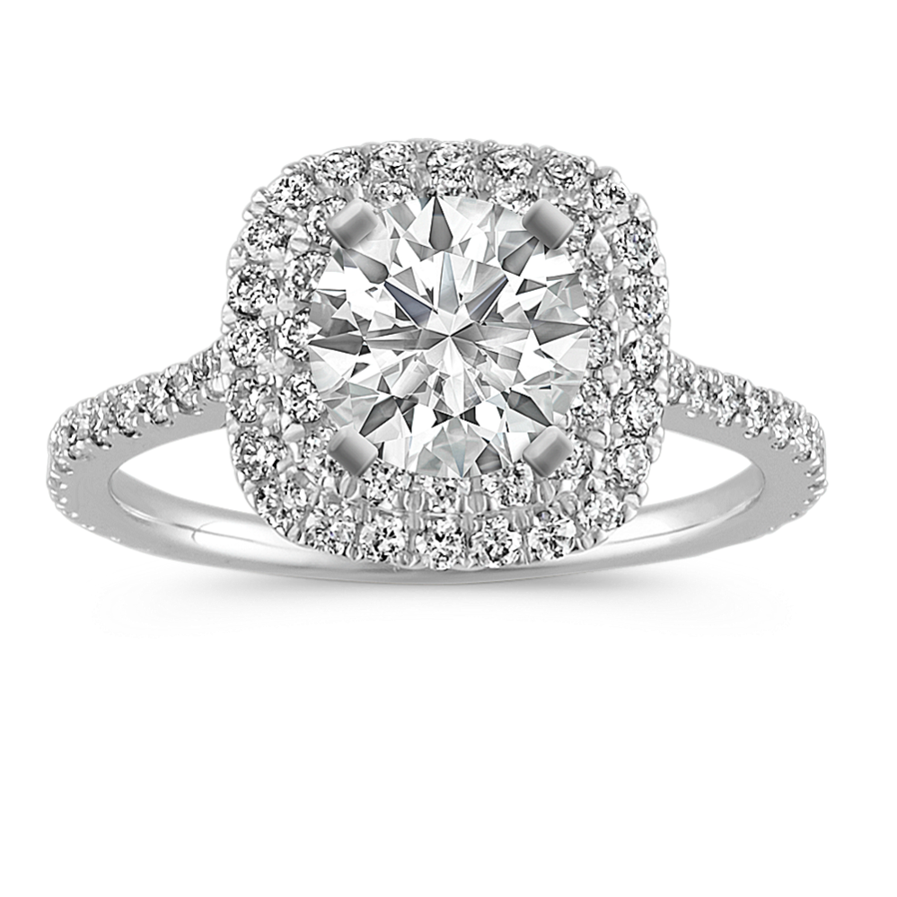 Round Diamond Double Halo Engagement Ring with Pave-Setting