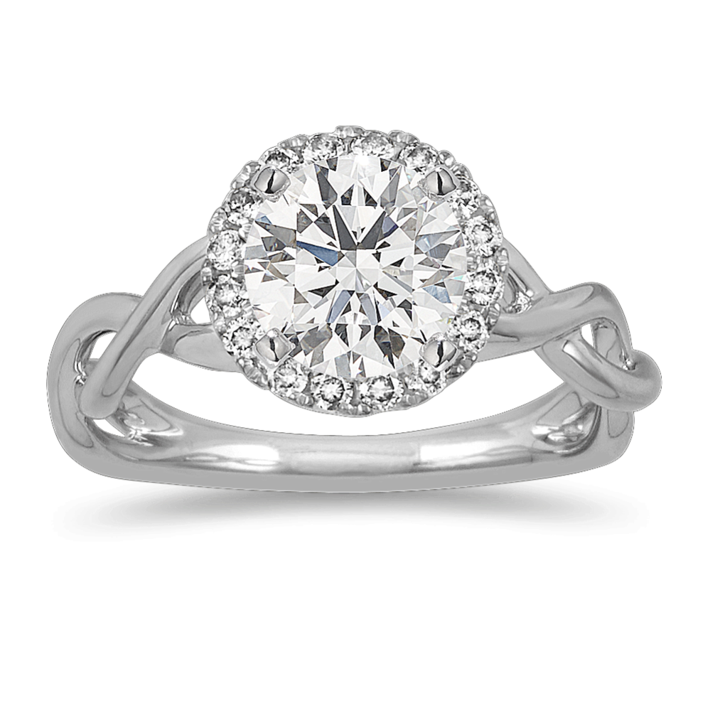 Round Diamond Halo Swirl Engagement Ring