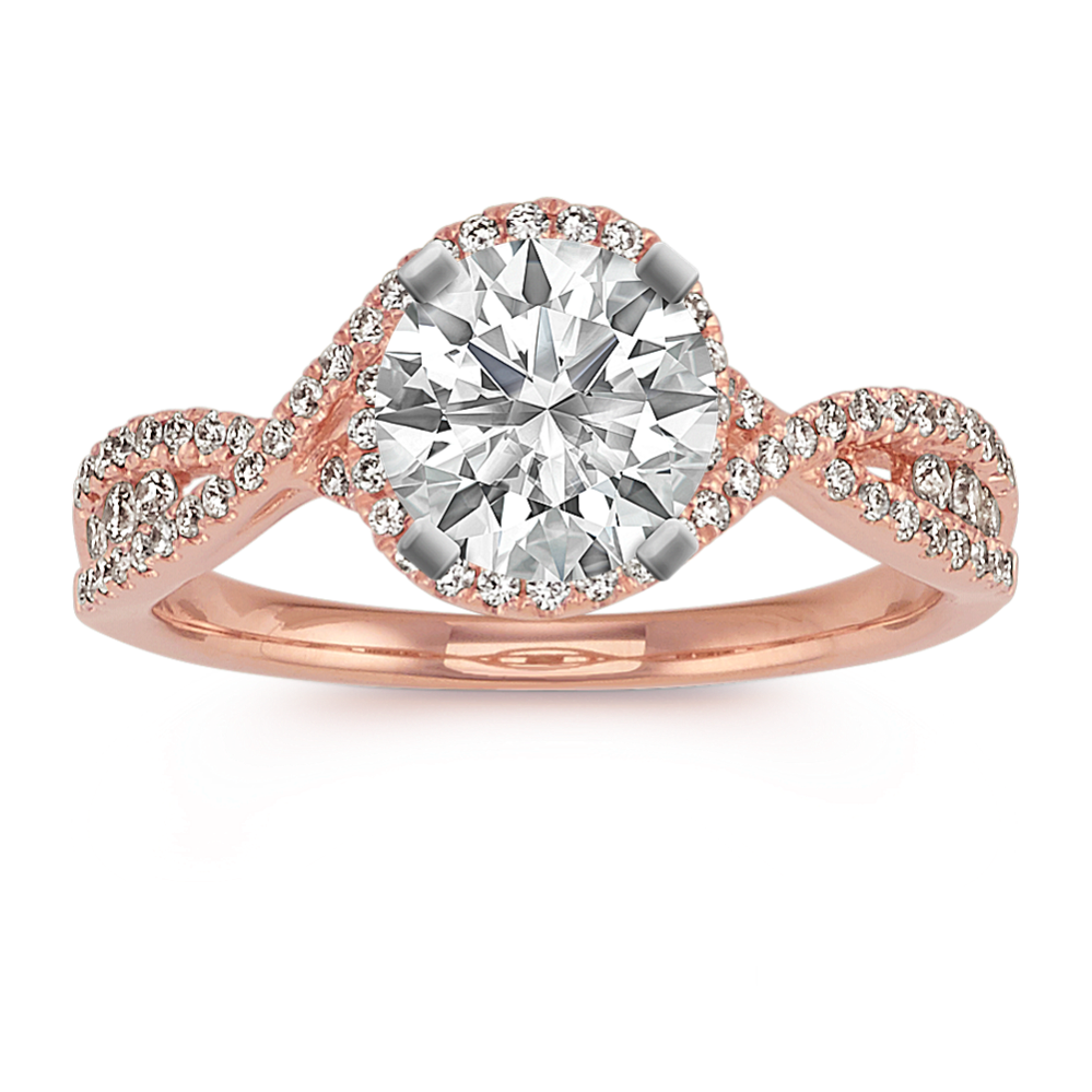 Venezia Diamond Halo Swirl Engagement Ring in 14k Rose Gold