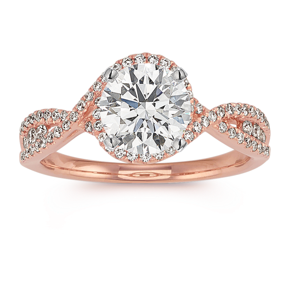 Venezia Diamond Halo Swirl Engagement Ring in 14k Rose Gold