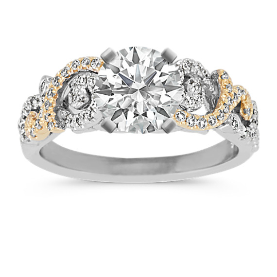 14k Two-Tone Gold Round Diamond Swirl Engagement Ring
