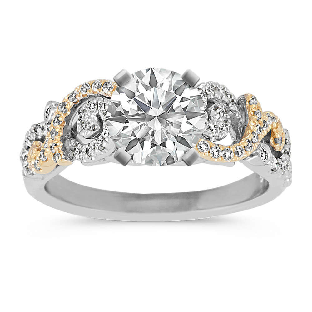 14k Two-Tone Gold Round Diamond Swirl Engagement Ring