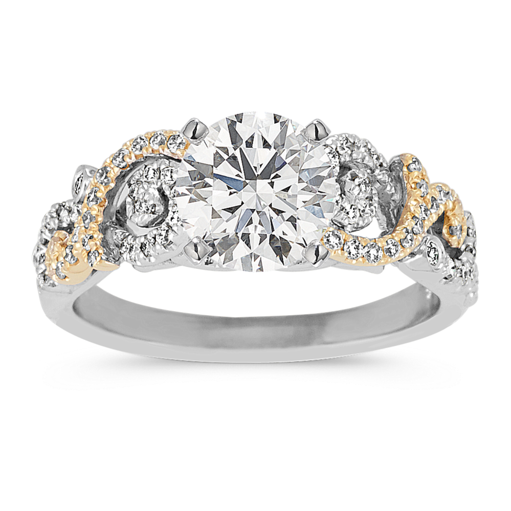 14k Two-Tone Gold Round Diamond Swirl Engagement Ring