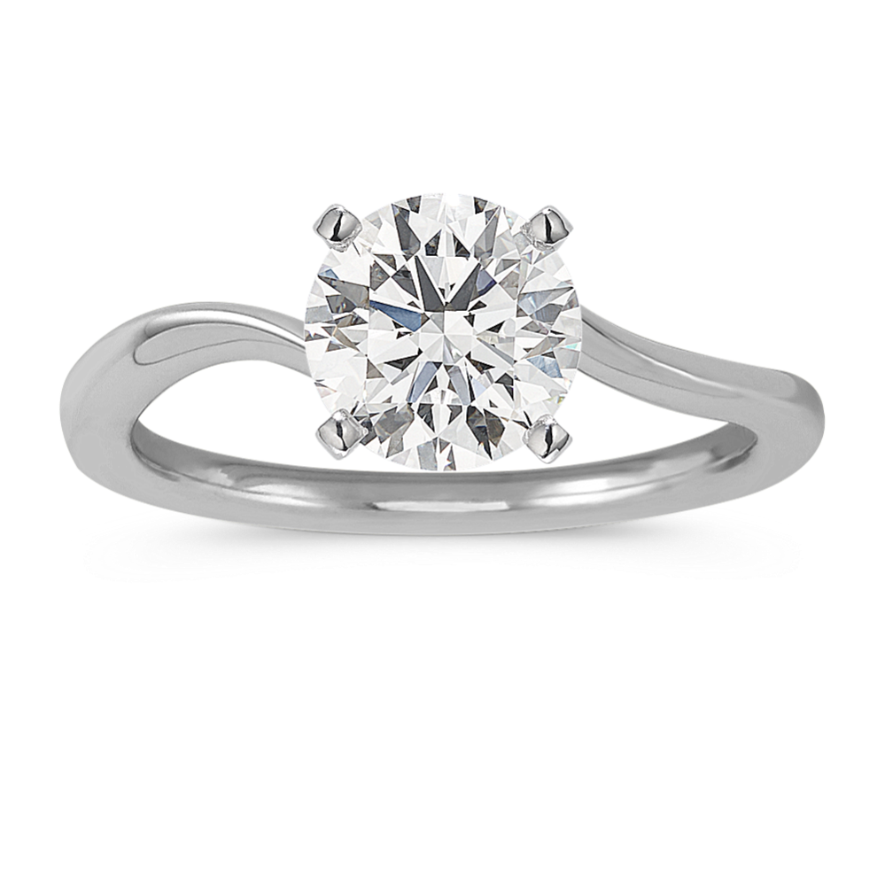 Swirl Solitaire Ring in 14k White Gold