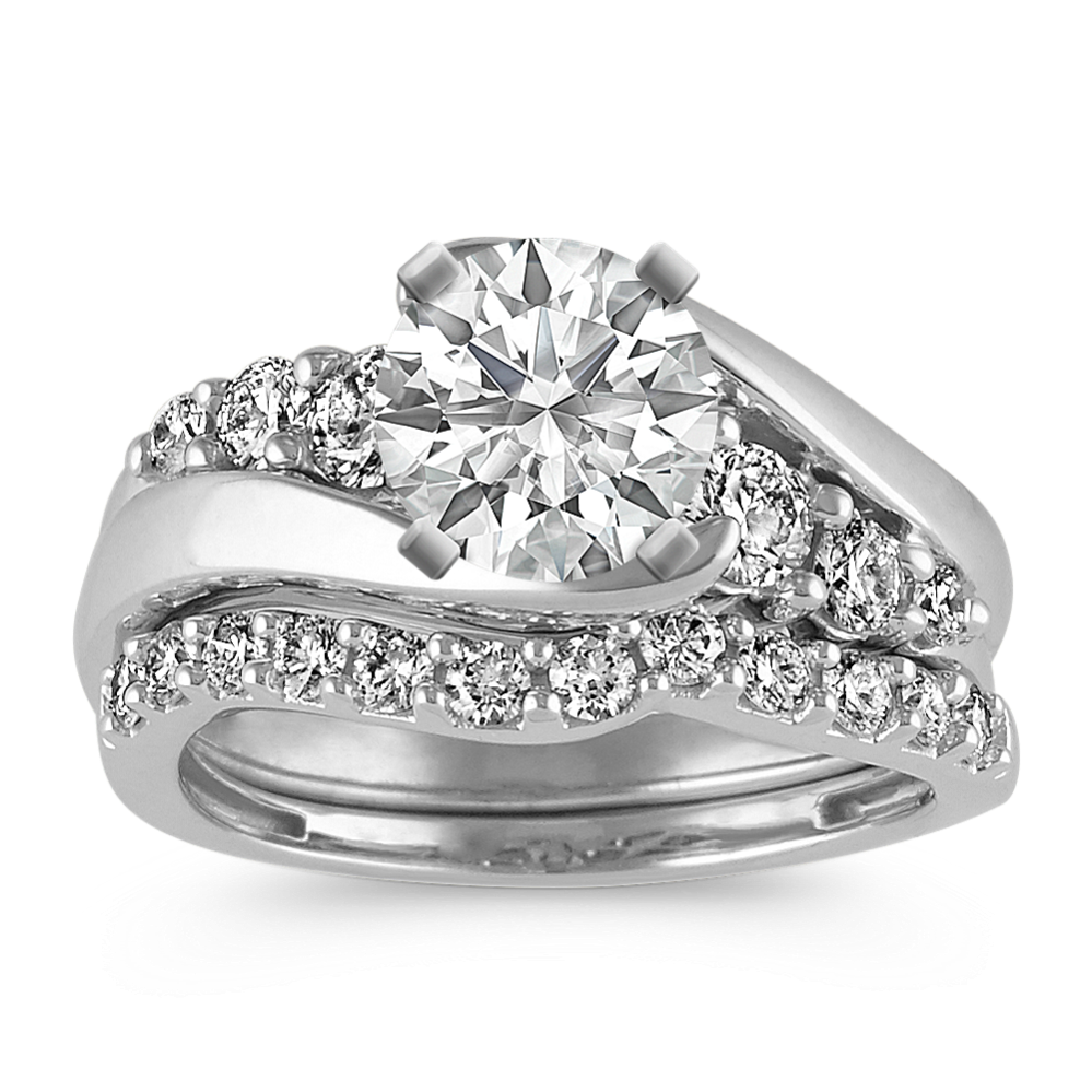 Swirl Diamond Wedding Set in 14k White Gold