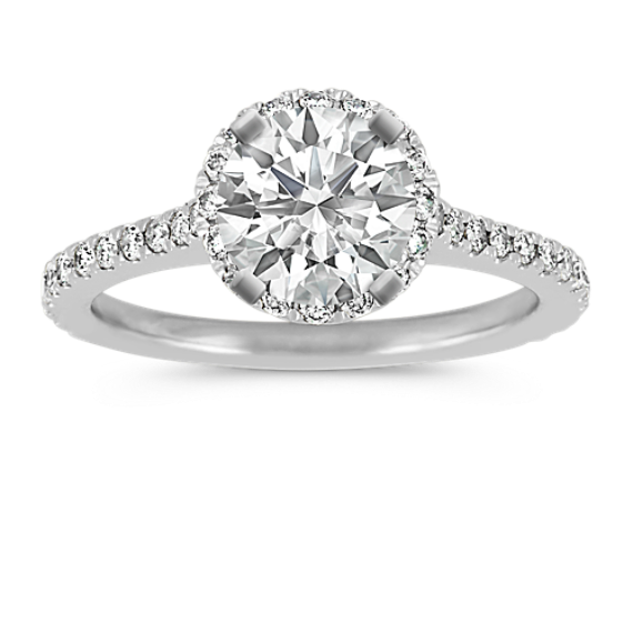 Pave-Set Round Diamond Halo Platinum Engagement Ring