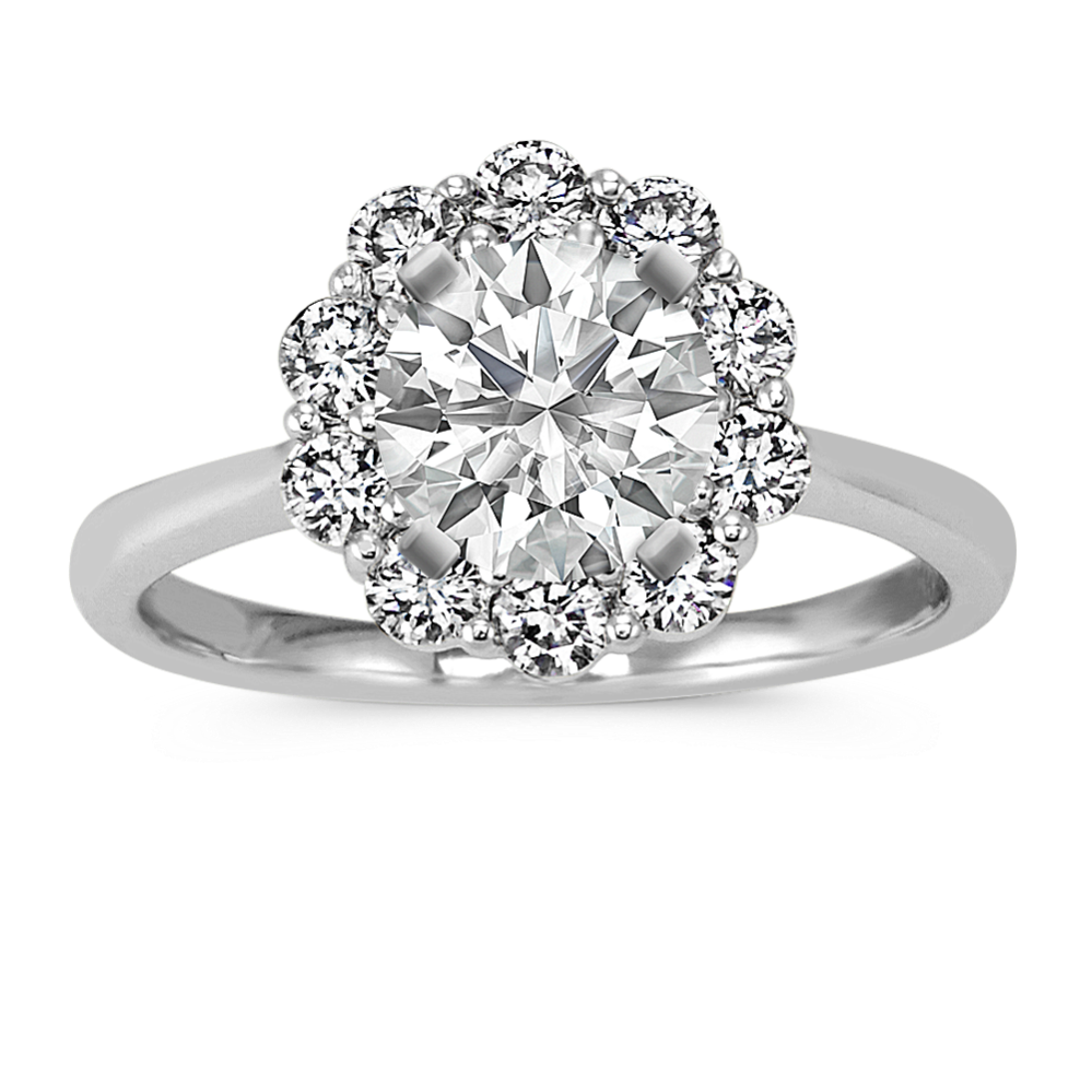 Classic Round Diamond Halo Engagement Ring in 14k White Gold