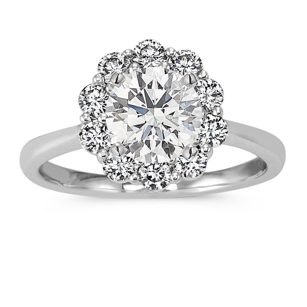 Classic Round Diamond Halo Engagement Ring in 14k White Gold