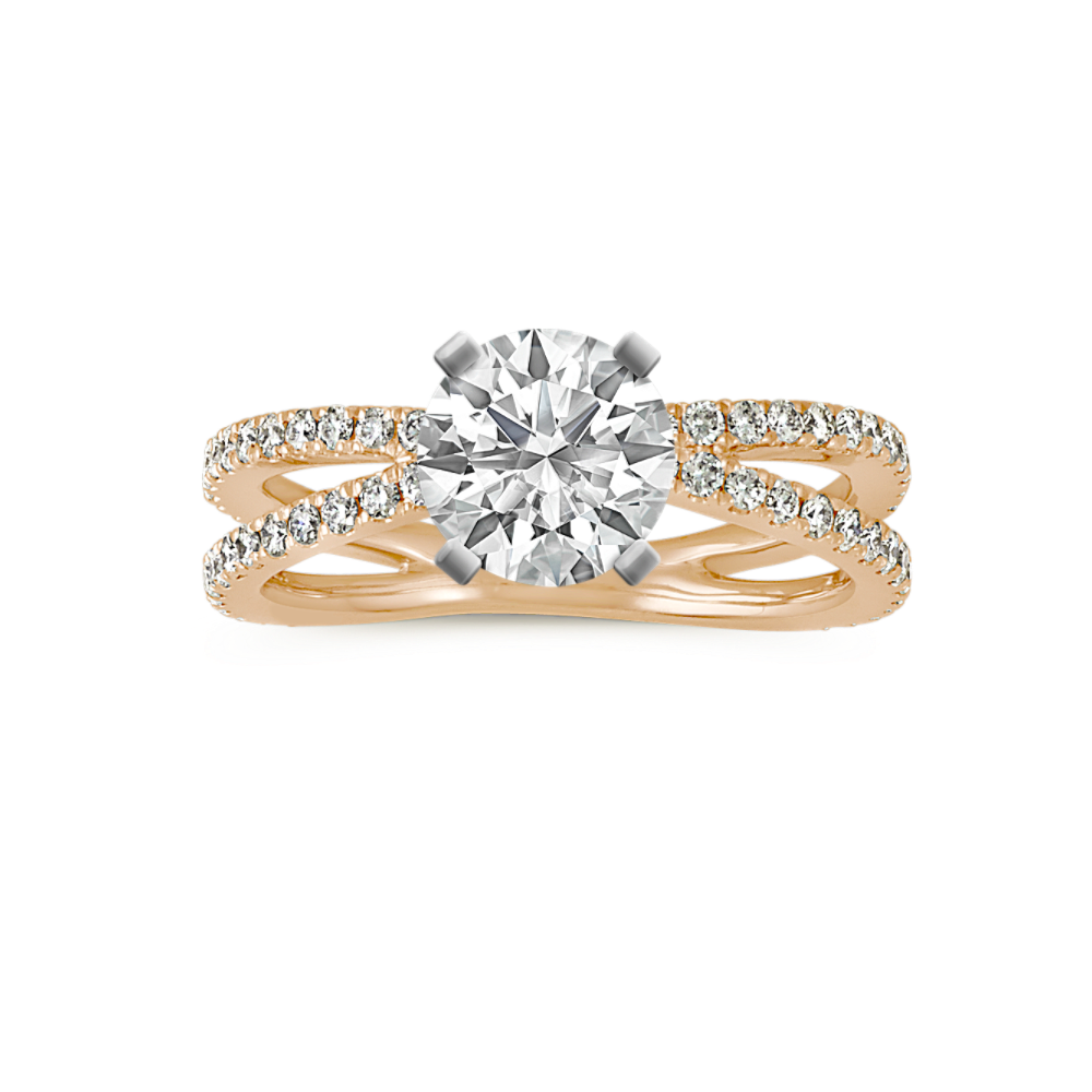 Pave-Set Natural Diamond Split Shank Engagement Ring in 14k Yellow Gold