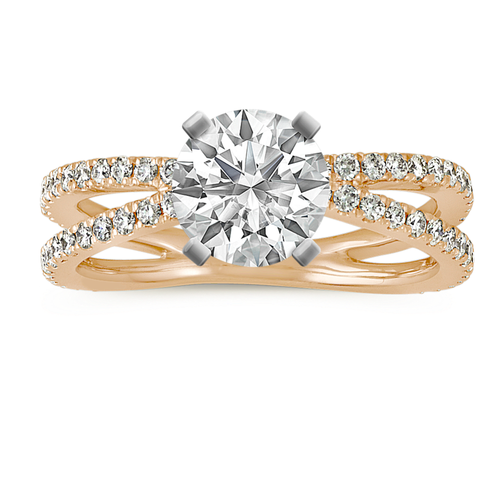 Pave-Set Diamond Split Shank Engagement Ring in 14k Yellow Gold
