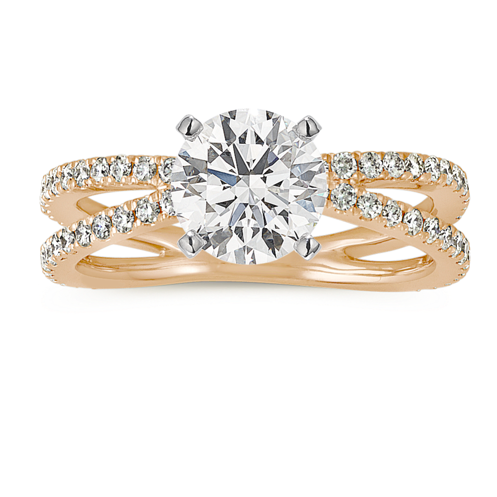 Pave-Set Diamond Split Shank Engagement Ring in 14k Yellow Gold