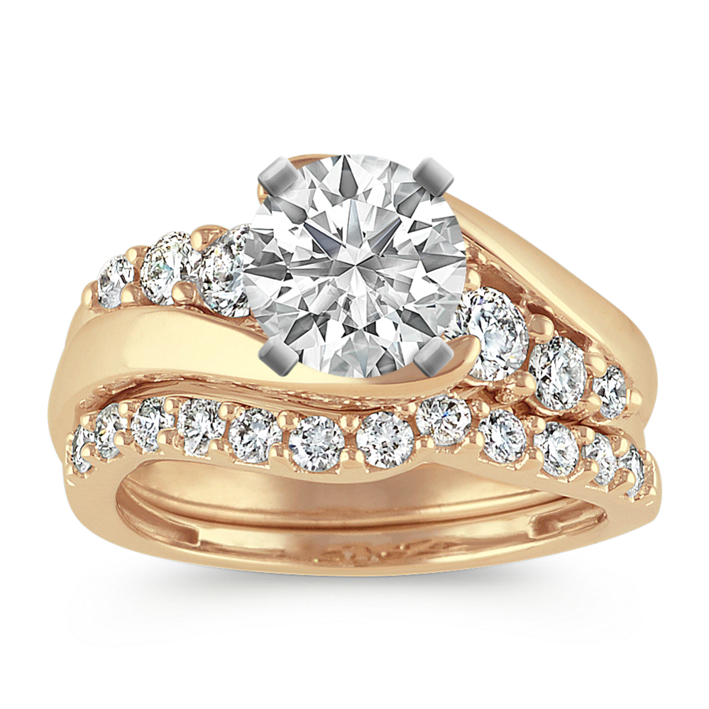 Swirl Diamond Wedding Set in 14k Yellow Gold